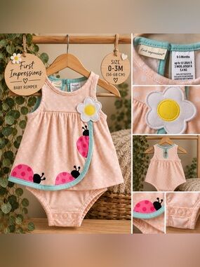 First Impressions Baby Girl Ladybug Romper 0–3M 🐞🌸